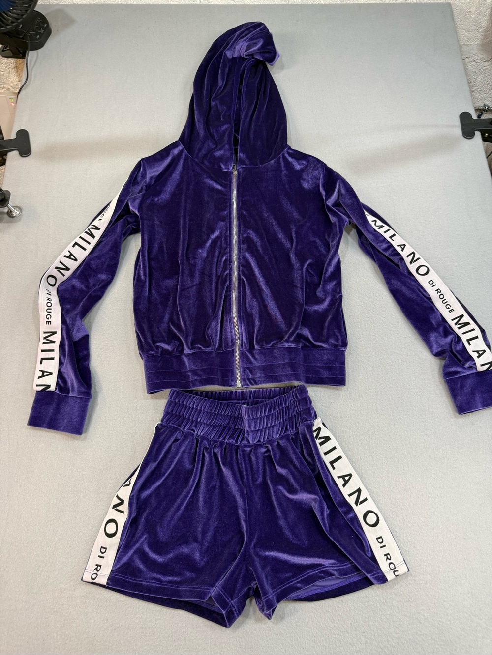 Milano Di Rouge Purple Velour Hoodie & Shorts Set
